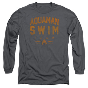AN OFFCIALLY LICENSED JLA SWIN TEAM MEN'S LONG SLEEVE T-SHIRT CHARCOAL