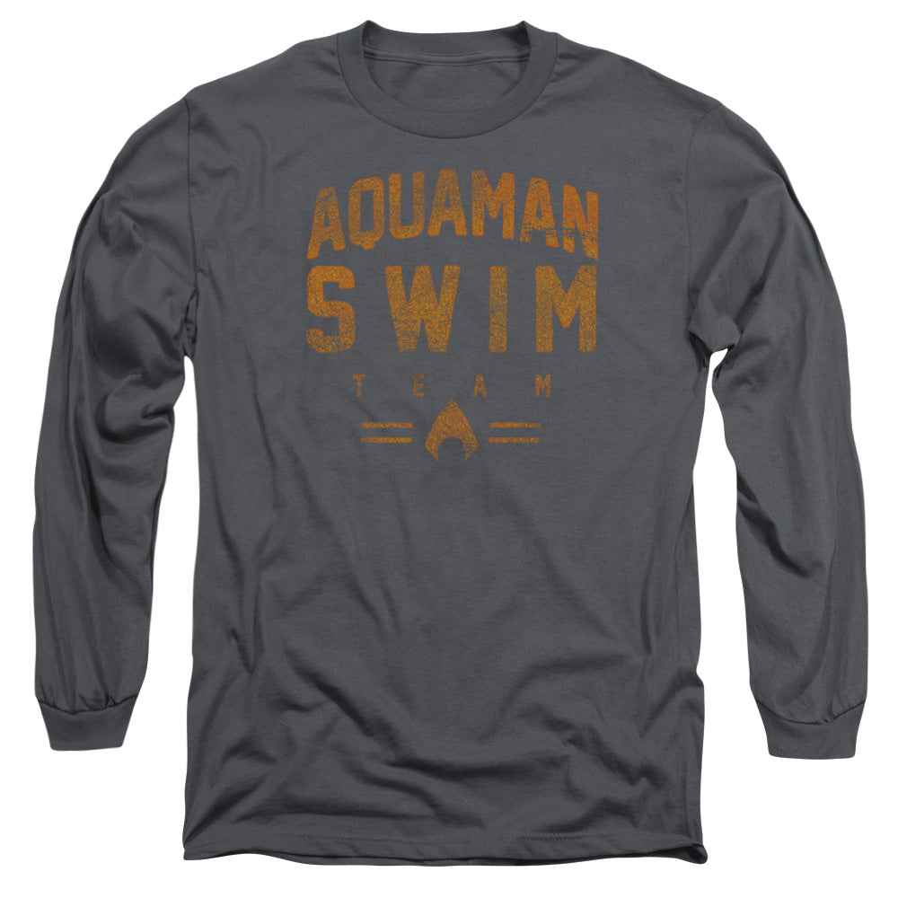 AN OFFCIALLY LICENSED JLA SWIN TEAM MEN'S LONG SLEEVE T-SHIRT CHARCOAL
