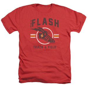 AN OFFCIALLY LICENSED JLA TRACK AND FIELD MEN'S HEATHER T-SHIRT RED