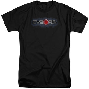 AN OFFCIALLY LICENSED JLA CYBORG TITLE MEN'S TALL FIT T-SHIRT BLACK