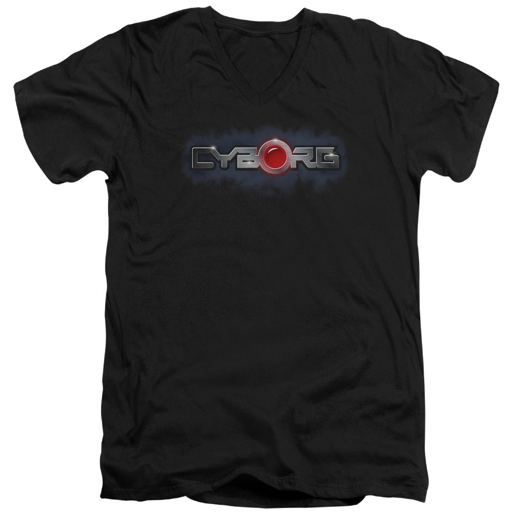 AN OFFCIALLY LICENSED JLA CYBORG TITLE MEN'S V-NECK T-SHIRT BLACK