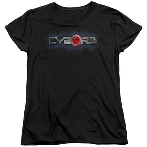 AN OFFCIALLY LICENSED JLA CYBORG TITLE WOMEN'S REGULAR FIT T-SHIRT BLACK