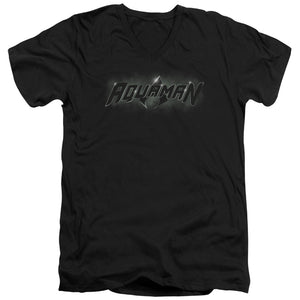 AN OFFCIALLY LICENSED JLA AQUAMAN TITLE MEN'S V-NECK T-SHIRT BLACK