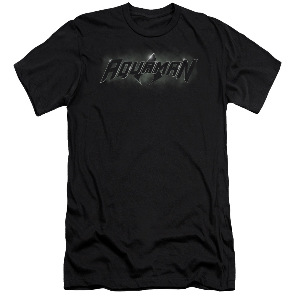 AN OFFCIALLY LICENSED JLA AQUAMAN TITLE MEN'S PREMIUM SLIM FIT T-SHIRT BLACK