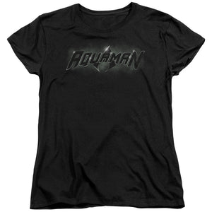 AN OFFCIALLY LICENSED JLA AQUAMAN TITLE WOMEN'S REGULAR FIT T-SHIRT BLACK