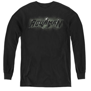 AN OFFCIALLY LICENSED JLA AQUAMAN TITLE YOUTH LONG SLEEVE T-SHIRT BLACK