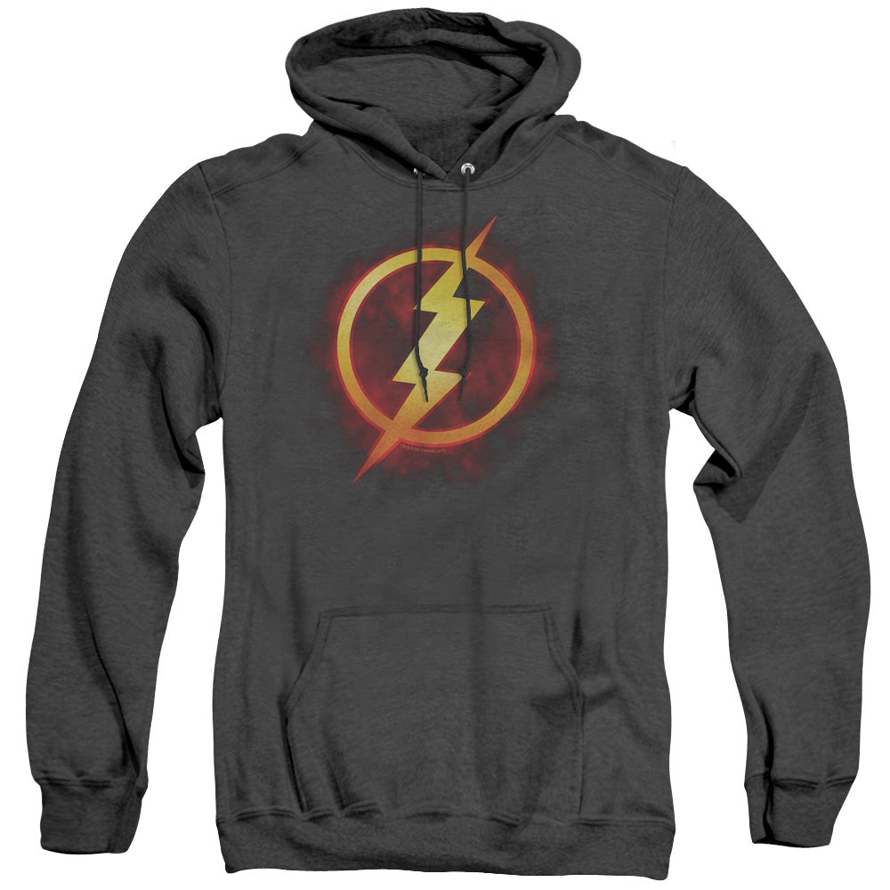 AN OFFCIALLY LICENSED JLA FLASH TITLE ADULT UNISEX HEATHER PULLOVER HOODIE BLACK