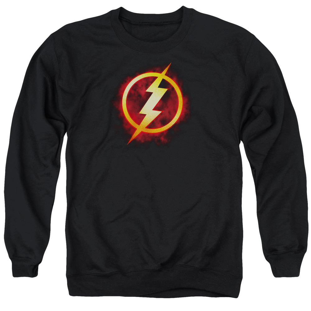 AN OFFCIALLY LICENSED JLA FLASH TITLE ADULT UNISEX CREWNECK SWEATSHIRT BLACK