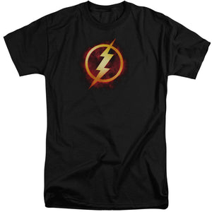 AN OFFCIALLY LICENSED JLA FLASH TITLE MEN'S TALL FIT T-SHIRT BLACK