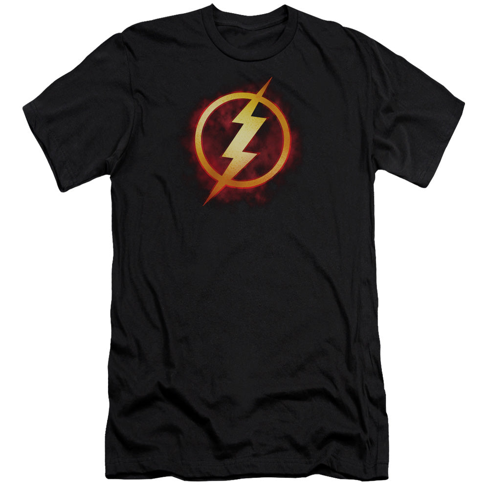AN OFFCIALLY LICENSED JLA FLASH TITLE MEN'S PREMIUM SLIM FIT T-SHIRT BLACK