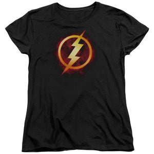 AN OFFCIALLY LICENSED JLA FLASH TITLE WOMEN'S REGULAR FIT T-SHIRT BLACK