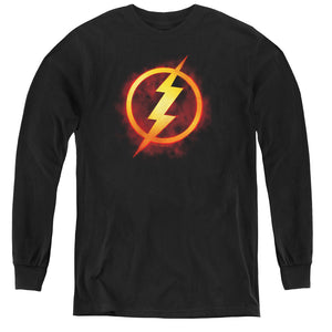 AN OFFCIALLY LICENSED JLA FLASH TITLE YOUTH LONG SLEEVE T-SHIRT BLACK