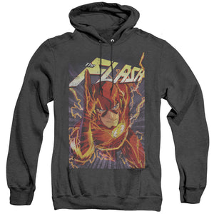AN OFFCIALLY LICENSED JLA FLASH ONE ADULT UNISEX HEATHER PULLOVER HOODIE BLACK