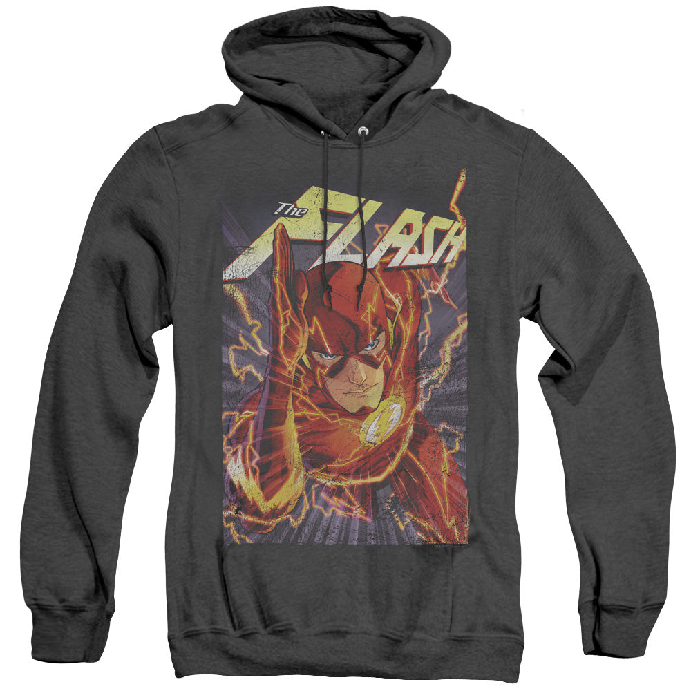AN OFFCIALLY LICENSED JLA FLASH ONE ADULT UNISEX HEATHER PULLOVER HOODIE BLACK