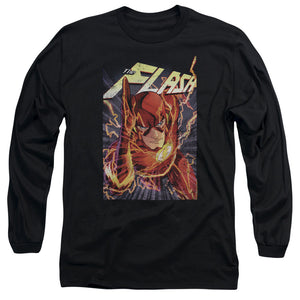 AN OFFCIALLY LICENSED JLA FLASH ONE MEN'S LONG SLEEVE T-SHIRT BLACK