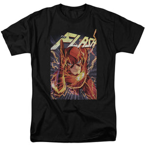AN OFFCIALLY LICENSED JLA FLASH ONE MEN'S REGULAR FIT T-SHIRT BLACK