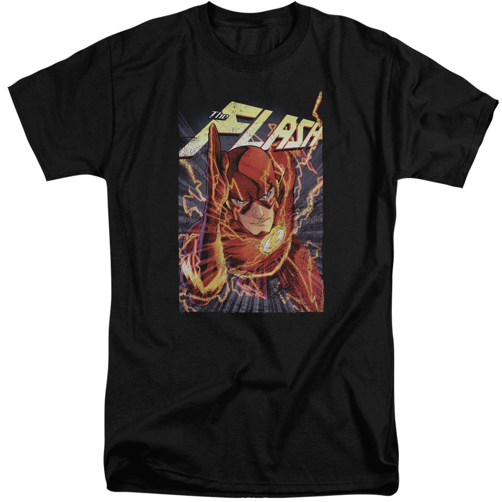 AN OFFCIALLY LICENSED JLA FLASH ONE MEN'S TALL FIT T-SHIRT BLACK