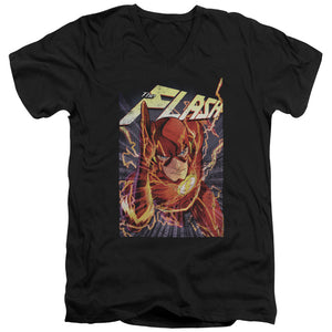 AN OFFCIALLY LICENSED JLA FLASH ONE MEN'S V-NECK T-SHIRT BLACK