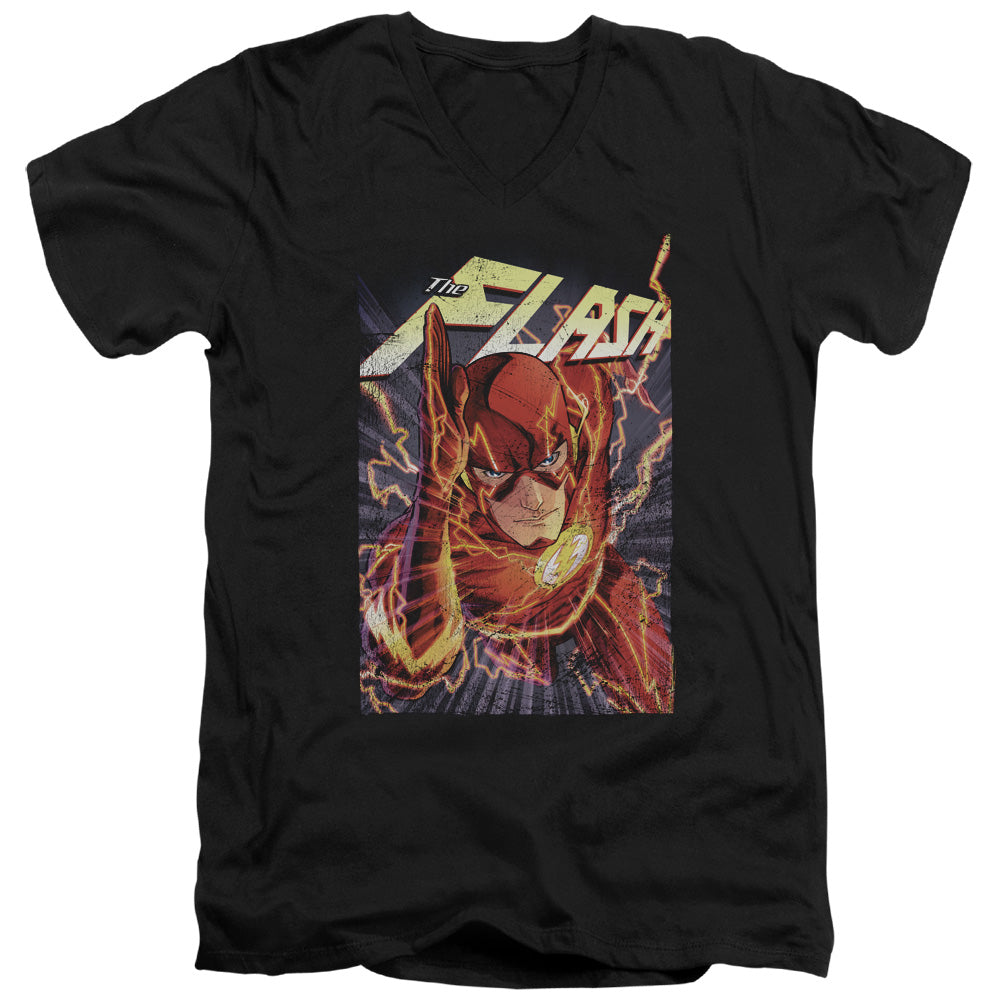 AN OFFCIALLY LICENSED JLA FLASH ONE MEN'S V-NECK T-SHIRT BLACK