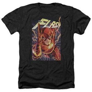 AN OFFCIALLY LICENSED JLA FLASH ONE MEN'S HEATHER T-SHIRT CHARCOAL