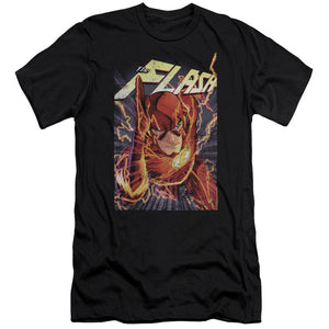 AN OFFCIALLY LICENSED JLA FLASH ONE MEN'S PREMIUM SLIM FIT T-SHIRT BLACK