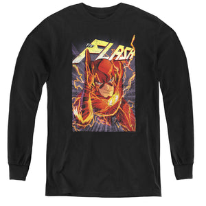 AN OFFCIALLY LICENSED JLA FLASH ONE YOUTH LONG SLEEVE T-SHIRT BLACK