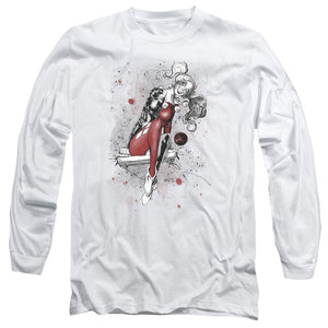 AN OFFCIALLY LICENSED JLA HARLEY SKETCH MEN'S LONG SLEEVE T-SHIRT WHITE