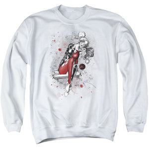 AN OFFCIALLY LICENSED JLA HARLEY SKETCH ADULT UNISEX CREWNECK SWEATSHIRT WHITE
