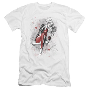 AN OFFCIALLY LICENSED JLA HARLEY SKETCH MEN'S PREMIUM SLIM FIT T-SHIRT WHITE