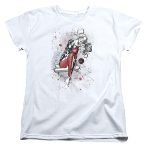 AN OFFCIALLY LICENSED JLA HARLEY SKETCH WOMEN'S REGULAR FIT T-SHIRT WHITE