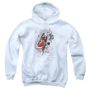 AN OFFCIALLY LICENSED JLA HARLEY SKETCH YOUTH HOODIE WHITE