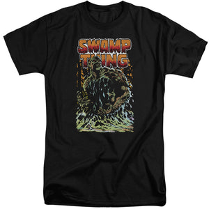 AN OFFCIALLY LICENSED JLA SWAMP THING MEN'S TALL FIT T-SHIRT BLACK