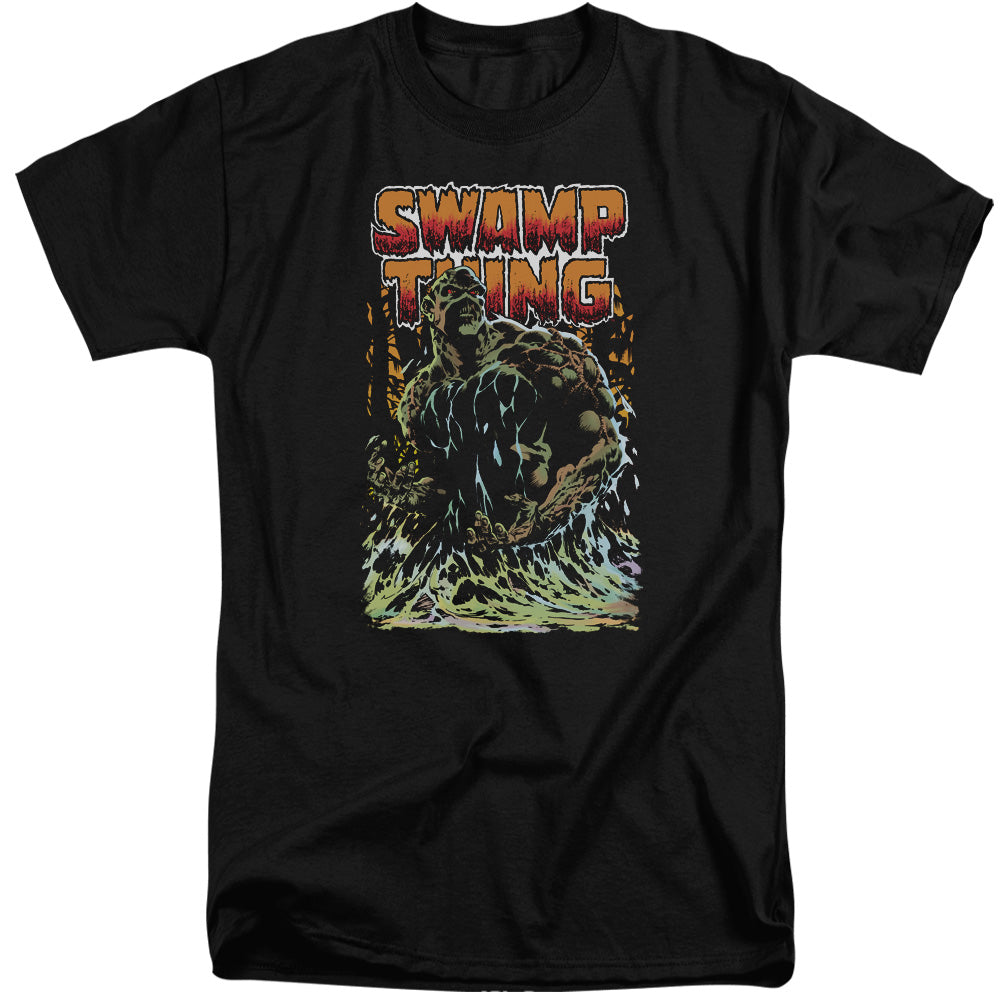 AN OFFCIALLY LICENSED JLA SWAMP THING MEN'S TALL FIT T-SHIRT BLACK