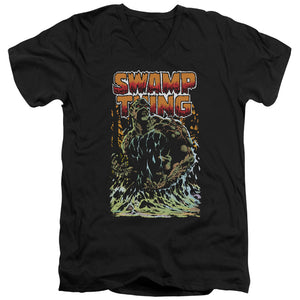 AN OFFCIALLY LICENSED JLA SWAMP THING MEN'S V-NECK T-SHIRT BLACK