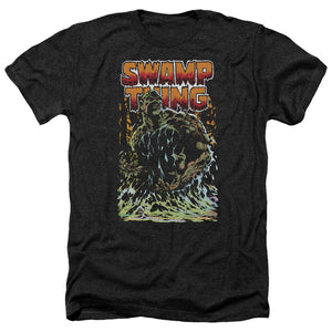 AN OFFCIALLY LICENSED JLA SWAMP THING MEN'S HEATHER T-SHIRT CHARCOAL