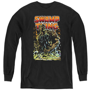 AN OFFCIALLY LICENSED JLA SWAMP THING YOUTH LONG SLEEVE T-SHIRT BLACK