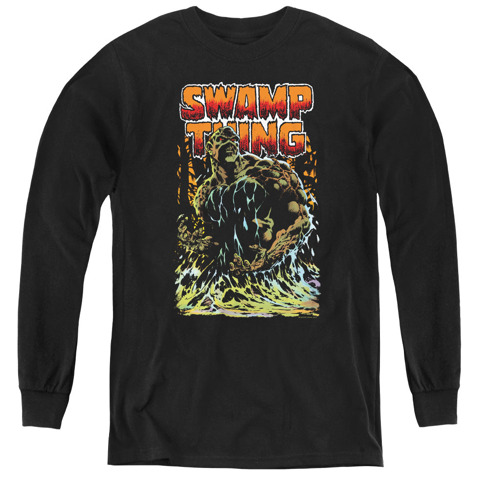AN OFFCIALLY LICENSED JLA SWAMP THING YOUTH LONG SLEEVE T-SHIRT BLACK