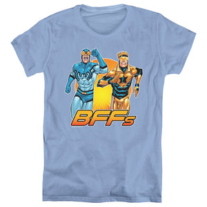 AN OFFCIALLY LICENSED JLA BOOSTER BEETLE BFF WOMEN'S REGULAR FIT T-SHIRT CAROLINA BLUE