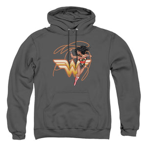 AN OFFCIALLY LICENSED JLA GLOWING LASSO ADULT UNISEX PULLOVER HOODIE CHARCOAL