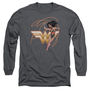 AN OFFCIALLY LICENSED JLA GLOWING LASSO MEN'S LONG SLEEVE T-SHIRT CHARCOAL
