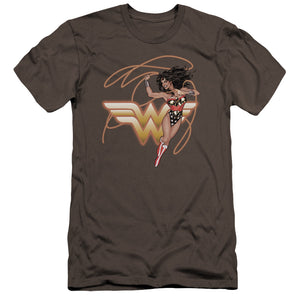 AN OFFCIALLY LICENSED JLA GLOWING LASSO MEN'S PREMIUM SLIM FIT T-SHIRT CHARCOAL