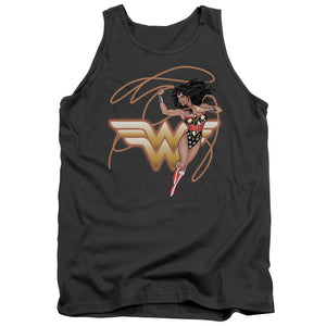 AN OFFCIALLY LICENSED JLA GLOWING LASSO ADULT UNISEX TANK TOP CHARCOAL
