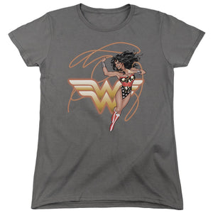 AN OFFCIALLY LICENSED JLA GLOWING LASSO WOMEN'S REGULAR FIT T-SHIRT CHARCOAL
