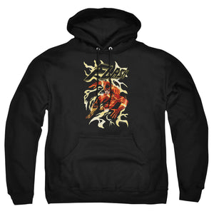 AN OFFCIALLY LICENSED JLA ELECTRIC RUN ADULT UNISEX PULLOVER HOODIE BLACK