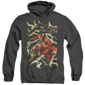 AN OFFCIALLY LICENSED JLA ELECTRIC RUN ADULT UNISEX HEATHER PULLOVER HOODIE BLACK