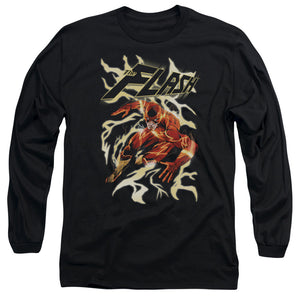 AN OFFCIALLY LICENSED JLA ELECTRIC RUN MEN'S LONG SLEEVE T-SHIRT BLACK