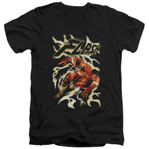 AN OFFCIALLY LICENSED JLA ELECTRIC RUN MEN'S V-NECK T-SHIRT BLACK