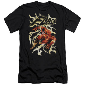 AN OFFCIALLY LICENSED JLA ELECTRIC RUN MEN'S PREMIUM SLIM FIT T-SHIRT BLACK