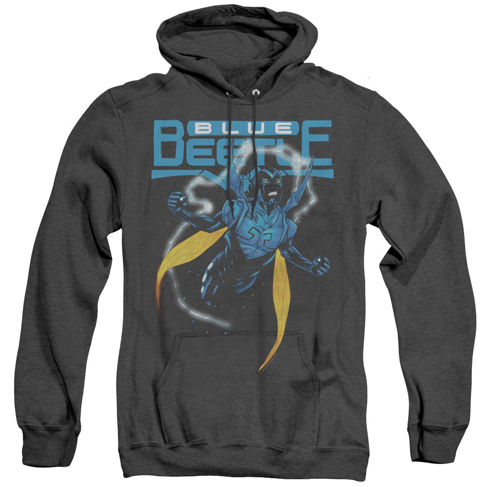 AN OFFCIALLY LICENSED JLA BLUE BEETLE ADULT UNISEX HEATHER PULLOVER HOODIE BLACK