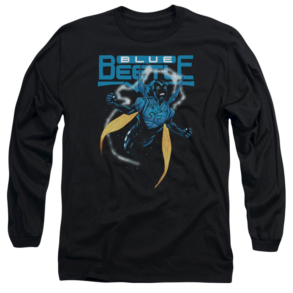 AN OFFCIALLY LICENSED JLA BLUE BEETLE MEN'S LONG SLEEVE T-SHIRT BLACK